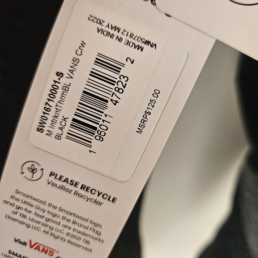 New! Vans x Smartwool Base Layer Shirt Men S Black Grey Long Sleeve Wool Blend - Picture 4 of 10